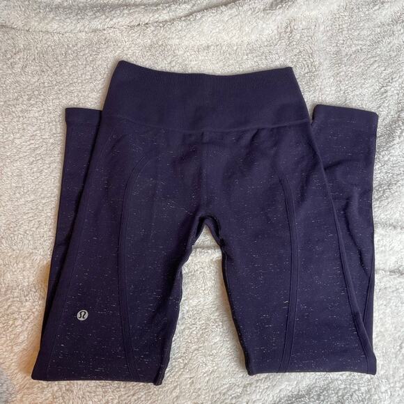 LULULEMON Free To Flow Leggings High Waist 4 Purple Speckled Seamless Pant - Picture 4 of 4